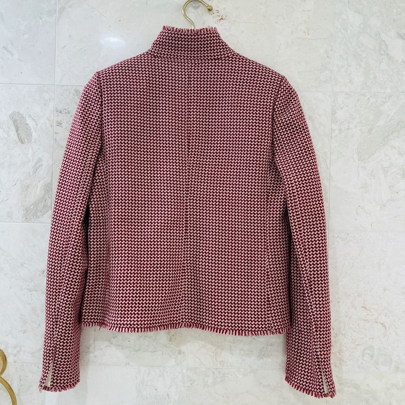 ARMANI {12} Jacket Cropped Dark Red Cream Fringe - Picture 6 of 14